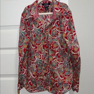 Chaps Women’s Petite Multicolor Paisley Button Down Shirt - No Iron